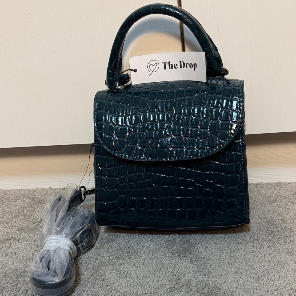 The Drop Women’s Diana Top Handle Croc-Embossed Bag in Dark Green
